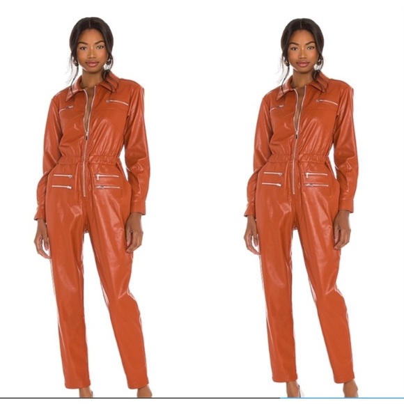 We wore What Utility Cognac Vegan Leather Jumpsuit - Picture 2 of 5